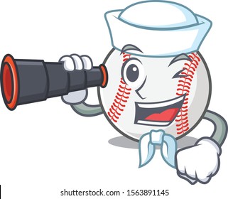 Character isolated baseball with a sailor holding binocular cute