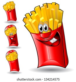 character isolated fried potatoes set