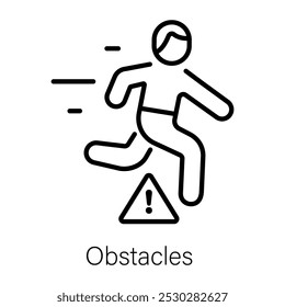 A character jumping from obstacles, a linear style icon 