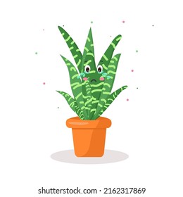 the character is a kawaii cactus in a pot with emotions crying