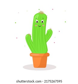 the character is a kawaii cactus in a pot with emotions cheerful