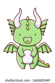 Character kawaii dragon cartoon cute hand drawn isolated on white background print