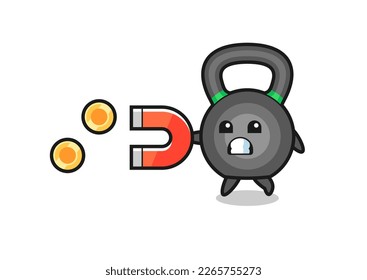 der Charakter von kettleball hält einen Magneten, um die Goldmünzen zu fangen, süße Stilgestaltung für T-Shirt, Aufkleber, Logo-Element