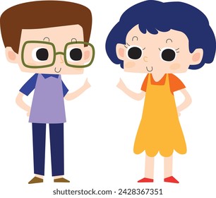 Personaje niño lindo kawaii familia niño y niña hermana hermano madre padre futuro color asiático chibi estilo cómico