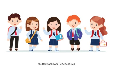 character kids student in school uniform vector illustration