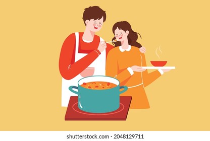 Character kitchen food illustration holiday family dinner healthy eating poster