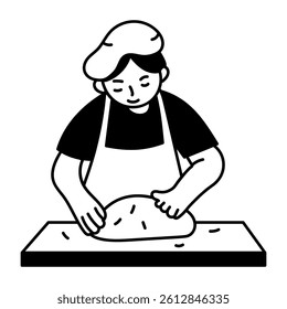 A character kneading dough with hands, doodle style illustration 
