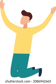 Character kneel blessing raise hands