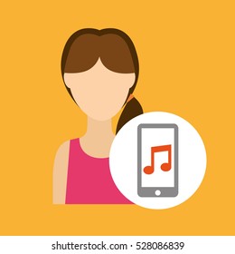 character lady smartphone music application vector illustration eps 10
