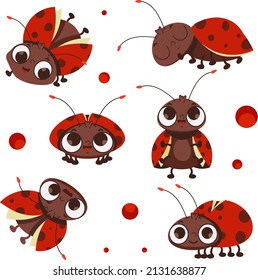 The character is a ladybug. A set of vector illustrations in cartoon style.