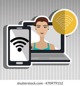 character laptop cellphone app vector illustration graphic