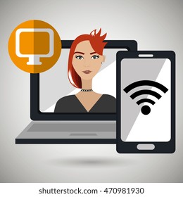 character laptop cellphone app vector illustration graphic