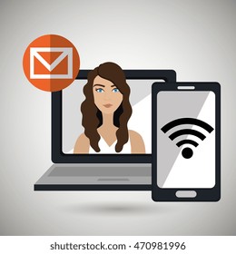 character laptop cellphone app vector illustration graphic