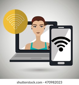 character laptop cellphone app vector illustration graphic