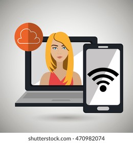 character laptop cellphone app vector illustration graphic