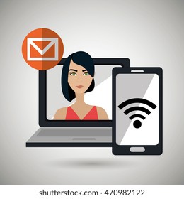 character laptop cellphone app vector illustration graphic