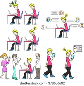 character with laptop and tablet
