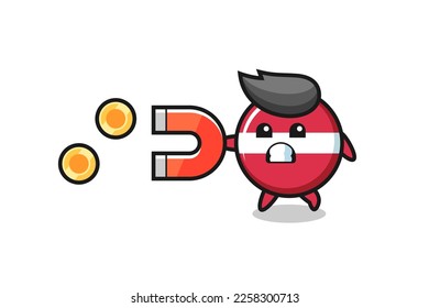 the character of latvia flag badge hold a magnet to catch the gold coins , cute style design for t shirt, sticker, logo element