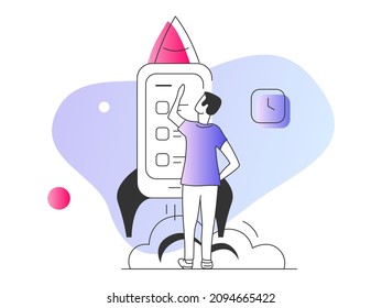 Character launching new ecommerce startup. Business boost concept. Vector illustration to use in web and mobile app.