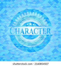 Character light blue emblem with mosaic background. 