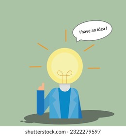 character with a light bulb head turning on, has a meaning that describes when someone gets an idea, can be for images on the web, stickers, logos and more, vector illustration.