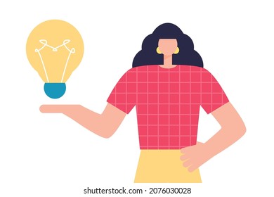 Character with a light bulb. Idea brainstorming concept. Vector illustration in a flat style.