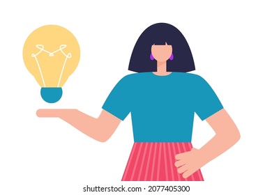 Character with a light bulb. Idea brainstorming concept. Vector illustration in a flat style.