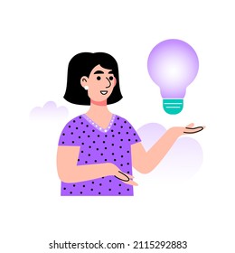 Character with a light bulb. Idea brainstorming concept. Vector illustration in a flat style.