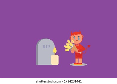 A character of a little devil grieving. Halloween theme. Simple character vector illustration, this illustration can use as a sticker also.