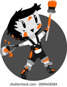 Character for the logo and corporate identity. Boy is a painter, assistant to mom and dad. I tried very hard to help, I got stained all over with paint. Tireless worker.
