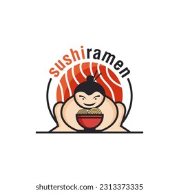 Character logo depicting sumo and food. It is suitable for use as a symbol of Japanese food.