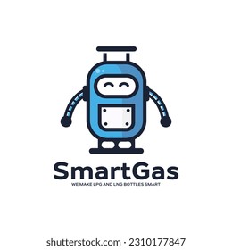 The character logo depicts a gas cylinder in the shape of a robot. It is suitable for smart gas cylinder logos.