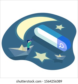 character looking through a telescope in cartoon style. concept flat vector illustration