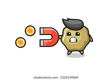 el carácter de los taburetes sueltos sostiene un imán para capturar las monedas de oro, diseño de estilo lindo para camisetas, pegatinas, elemento logo