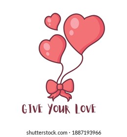 character in love with hearts. Cute hand drawn art illustration in cartoon, doodle style.