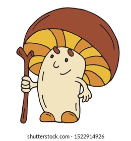 The character is a magic mushroom. The fantastic character of the fungus. Vector illustration. A hero from a fairy tale. Doodles, hand-drawn