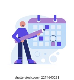 Character makes notes in the calendar. Planning concept. Vector illustration in a flat style