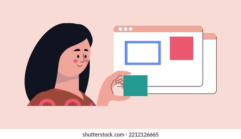 Character makes website. Website template concept. Vector illustration in a flat style