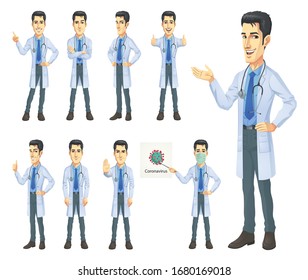 Character Male Doctor Set and Coronavirus, Vector EPS 10