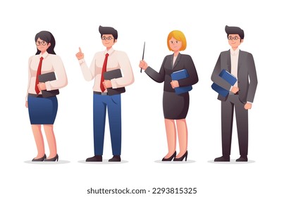 character of male and female teachers with pointer isolated vector illustration