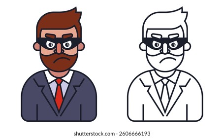 Character male fraudster in mask. Financial fraud. Flat illustration.