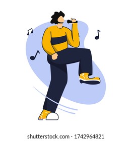 character or male sing and dance vector flat, young people play musical instruments isolated on white background. Character concept for landingg page, symphonic performance and group band. Eps 10
