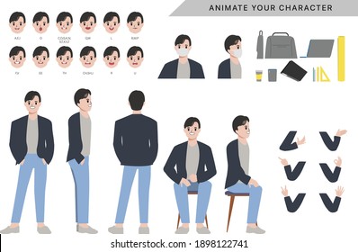 Character For Man Character Animated With Emotions Face And Animation Mouths.
