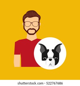 character man bearded pet french bulldog graphic vector illustration eps 10