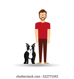 character man bearded pet french bulldog graphic vector illustration eps 10