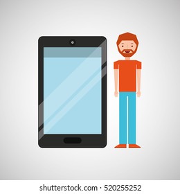 character man bearded with smartphone shiny layer vector illustration eps 10