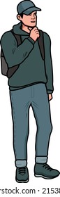 character man in a cap with a briefcase