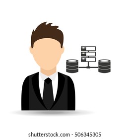 character man with computer server data design vector illustration eps 10