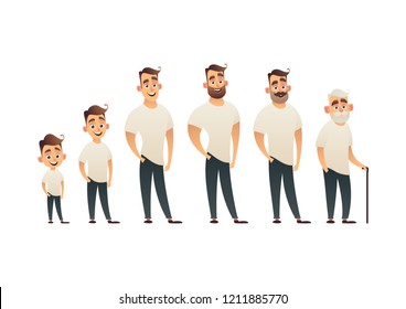 Character of man in different ages child teenager adult elderly person life cycle generation of people isolated