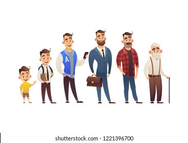 Character of man in different ages child teenager adult elderly person life cycle generation of people isolated